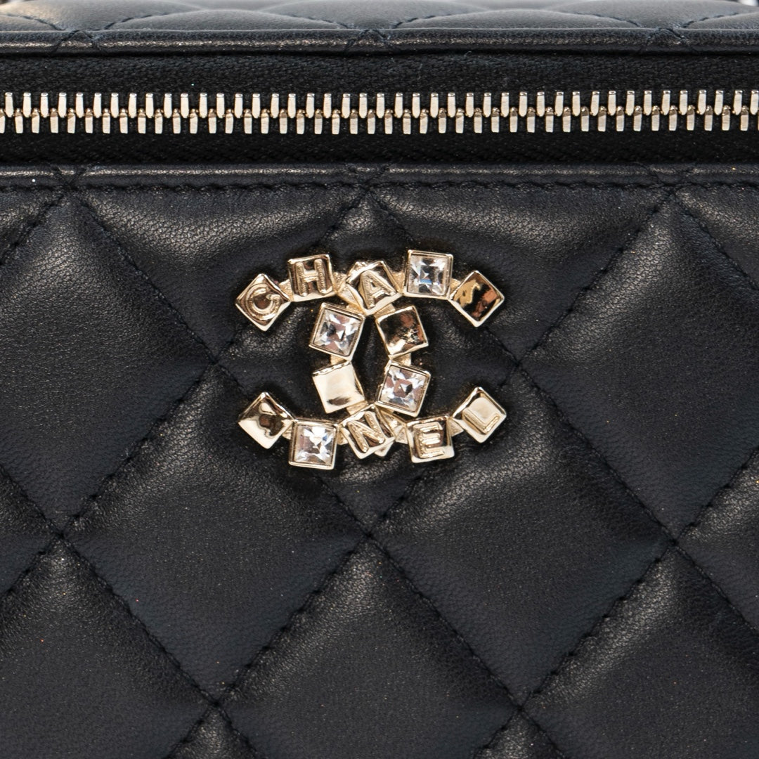 Chanel Small Quilted Leather Vanity Case Bag with Top Handle & Chain