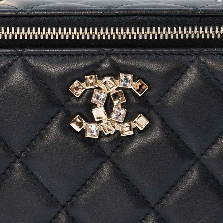 Chanel Small Quilted Leather Vanity Case Bag with Top Handle & Chain