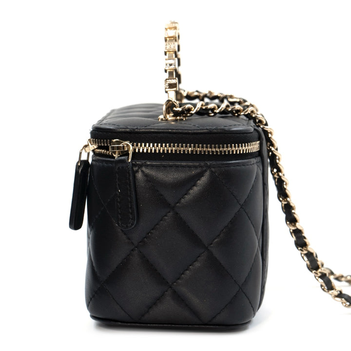 Chanel Small Quilted Leather Vanity Case Bag with Top Handle & Chain