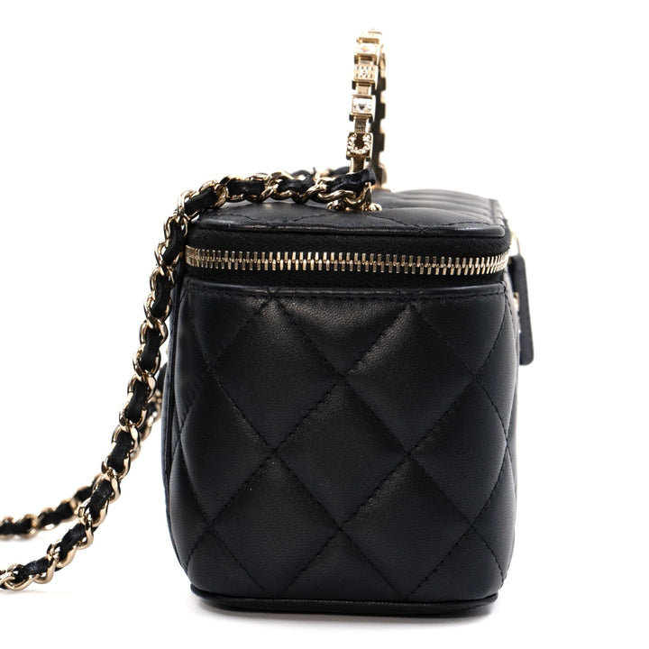 Chanel Small Quilted Leather Vanity Case Bag with Top Handle & Chain