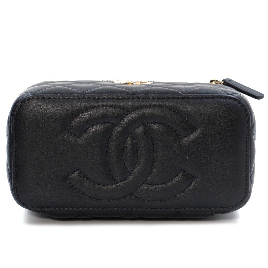 Chanel Small Quilted Leather Vanity Case Bag with Top Handle & Chain