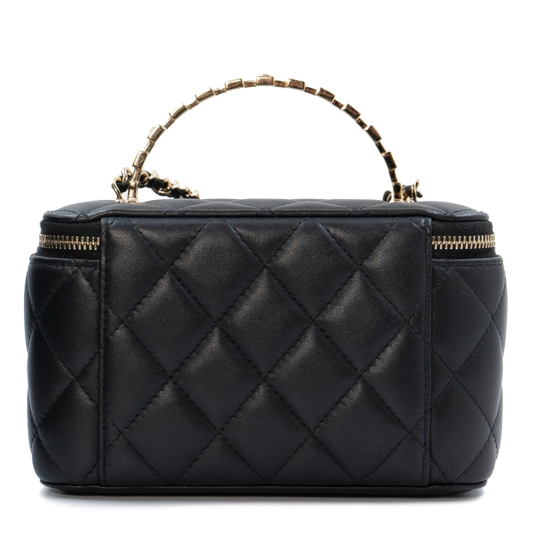 Chanel Small Quilted Leather Vanity Case Bag with Top Handle & Chain