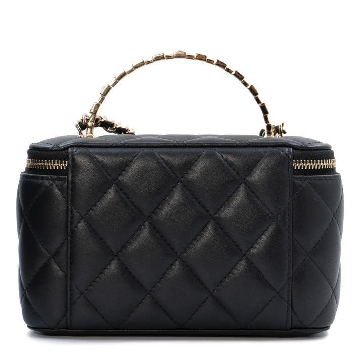 Chanel Small Quilted Leather Vanity Case Bag with Top Handle & Chain