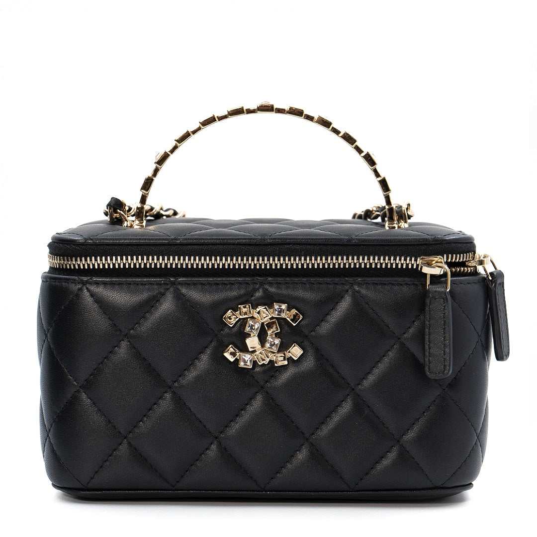 Chanel Small Quilted Leather Vanity Case Bag with Top Handle & Chain