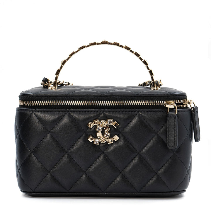 Chanel Small Quilted Leather Vanity Case Bag with Top Handle & Chain