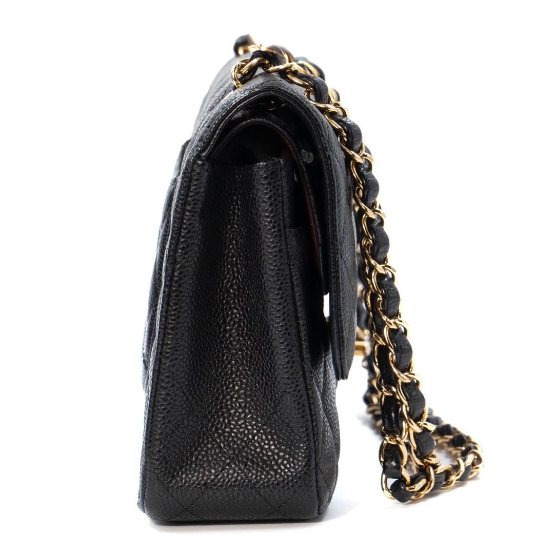Chanel Medium Classic Double Flap Bag in Black Caviar Leather with Gold Hardware