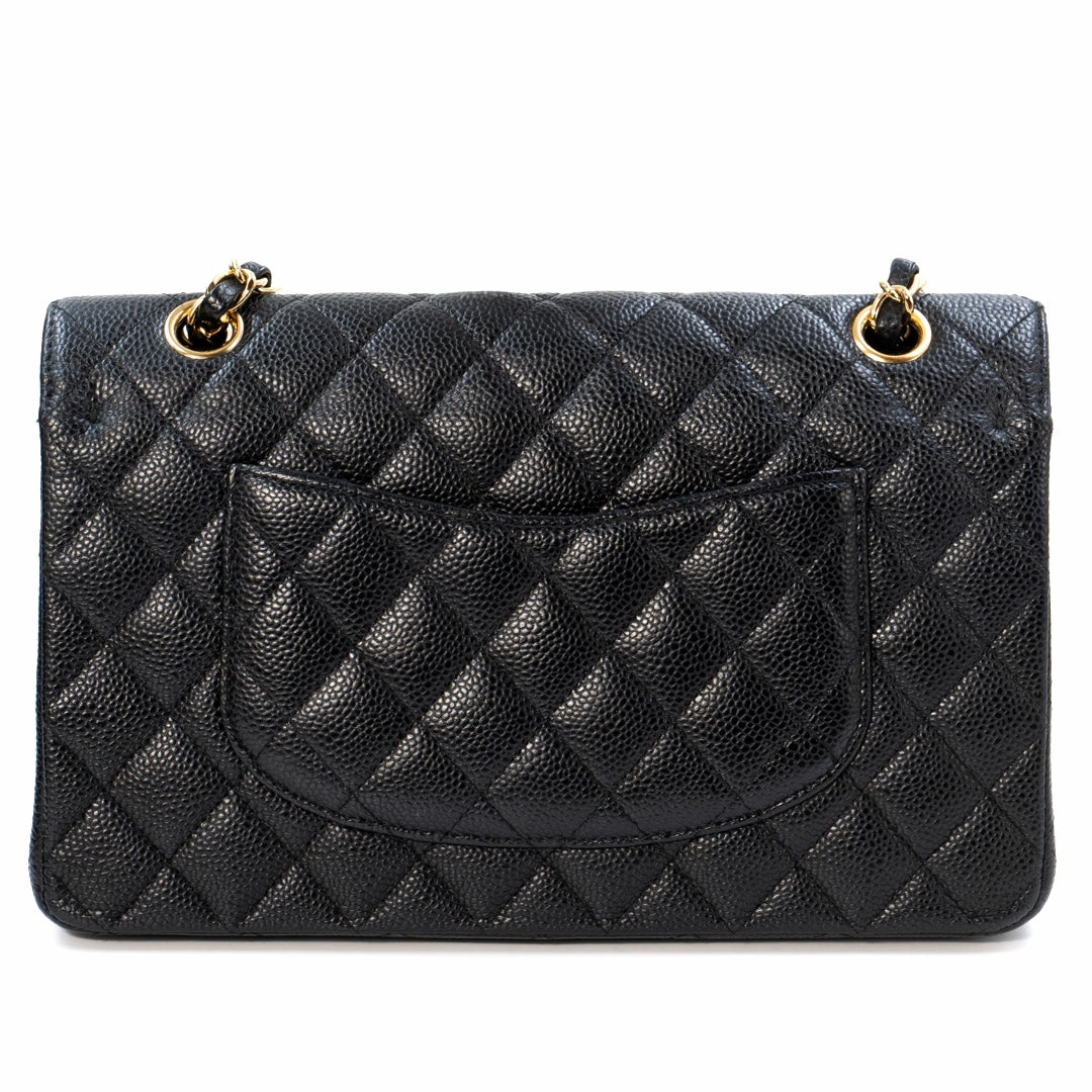 Chanel Medium Classic Double Flap Bag in Black Caviar Leather with Gold Hardware
