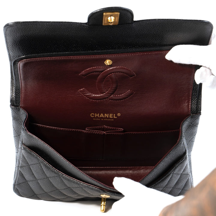Chanel Medium Classic Double Flap Bag in Black Caviar Leather with Gold Hardware