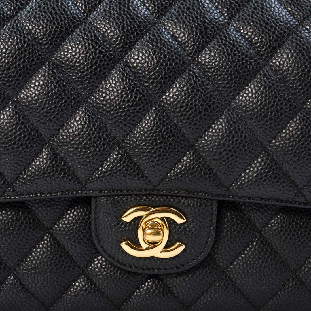 Chanel Medium Classic Double Flap Bag in Black Caviar Leather with Gold Hardware