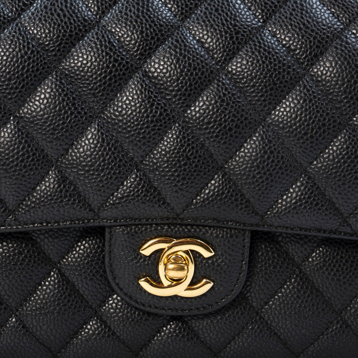 Chanel Medium Classic Double Flap Bag in Black Caviar Leather with Gold Hardware
