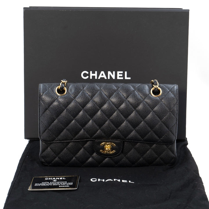 Chanel Medium Classic Double Flap Bag in Black Caviar Leather with Gold Hardware