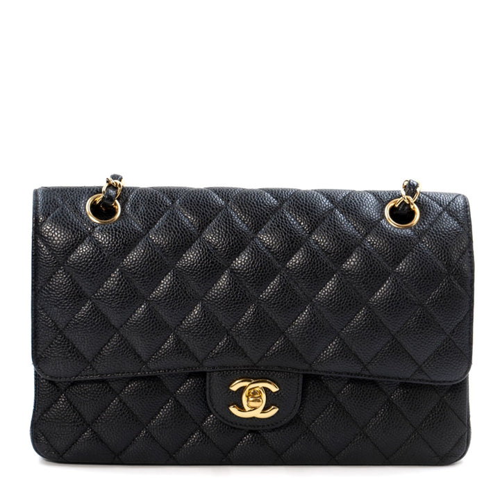 Chanel Medium Classic Double Flap Bag in Black Caviar Leather with Gold Hardware