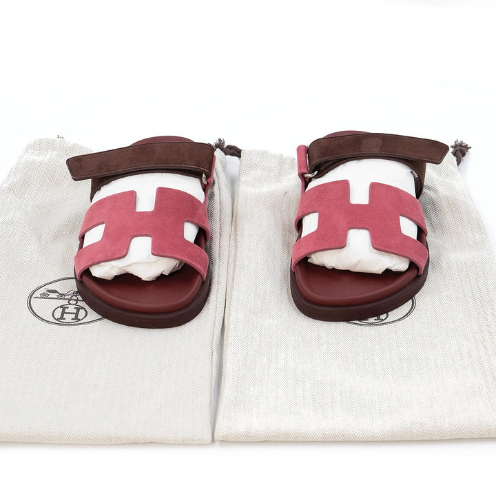 Hermès Chypre Sandals in Rose Pinson and Marron Palissandre