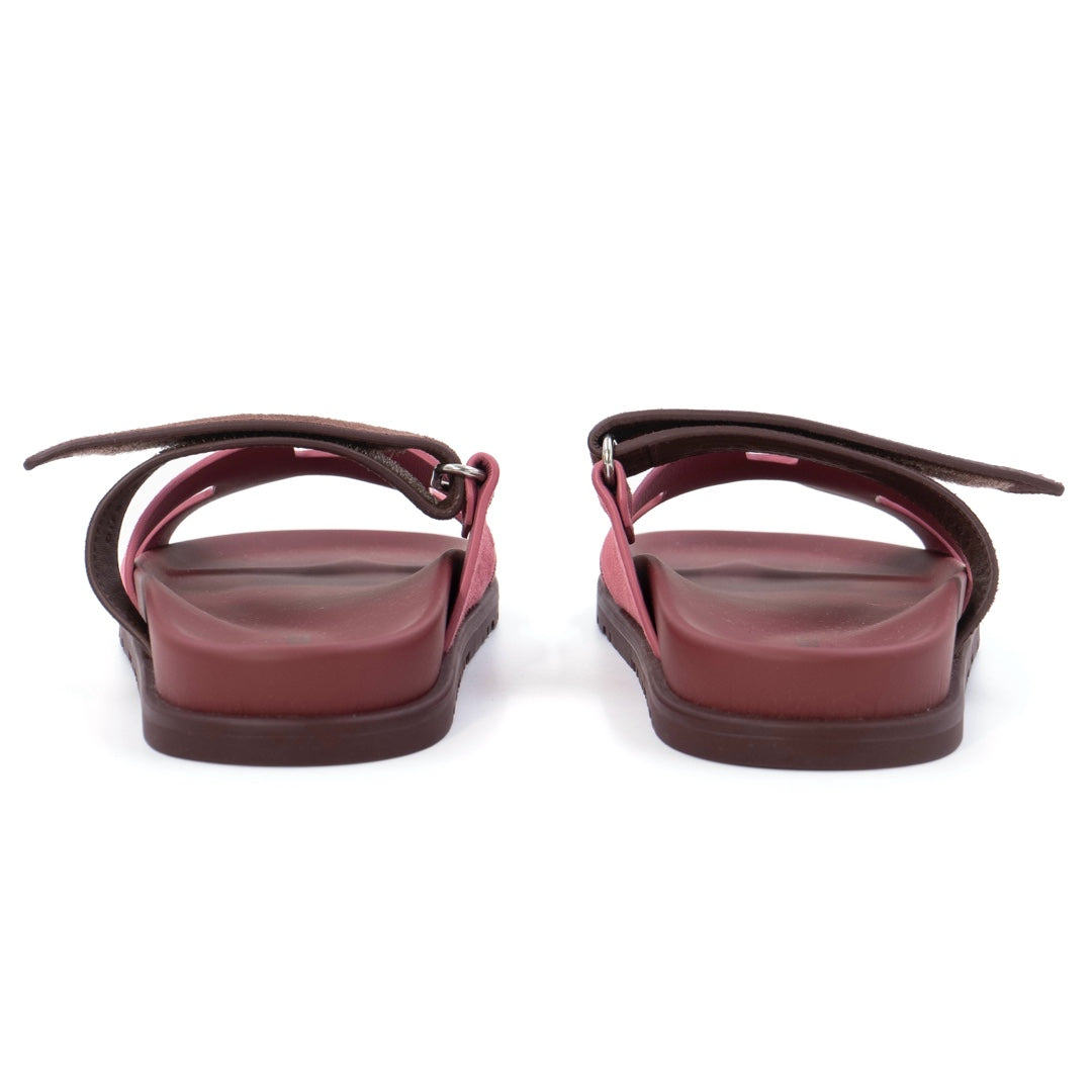 Hermès Chypre Sandals in Rose Pinson and Marron Palissandre