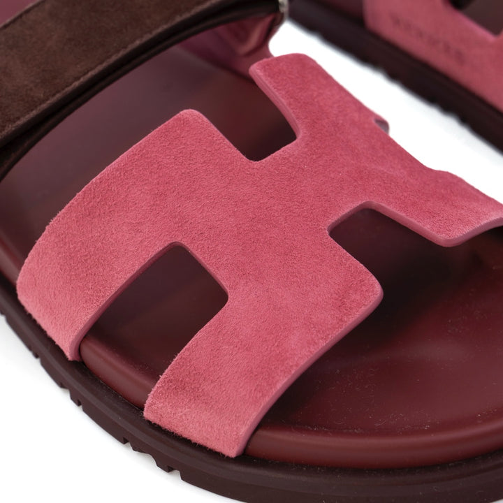 Hermès Chypre Sandals in Rose Pinson and Marron Palissandre
