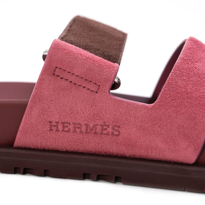 Hermès Chypre Sandals in Rose Pinson and Marron Palissandre