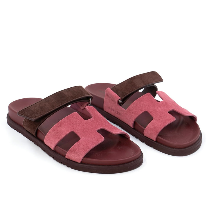 Hermès Chypre Sandals in Rose Pinson and Marron Palissandre