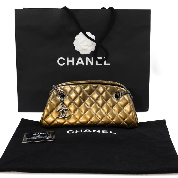 Chanel Gold Ombre Quilted Patent Leather Just Mademoiselle Bowling Bag