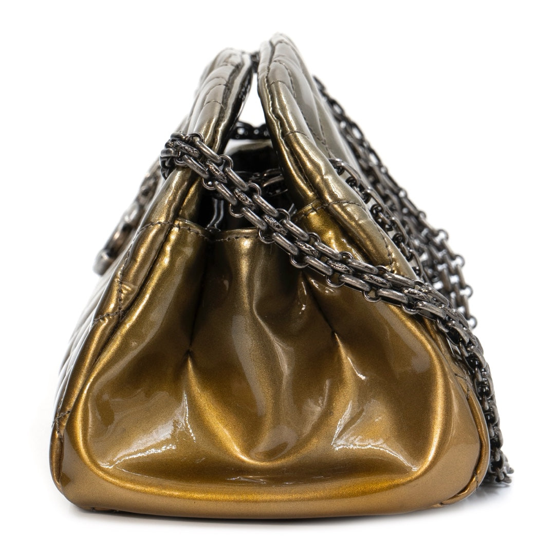 Chanel Gold Ombre Quilted Patent Leather Just Mademoiselle Bowling Bag