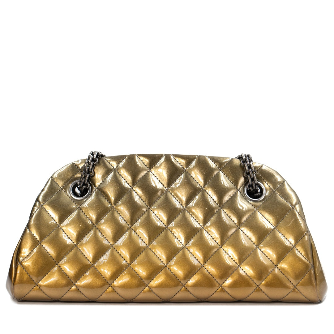 Chanel Gold Ombre Quilted Patent Leather Just Mademoiselle Bowling Bag