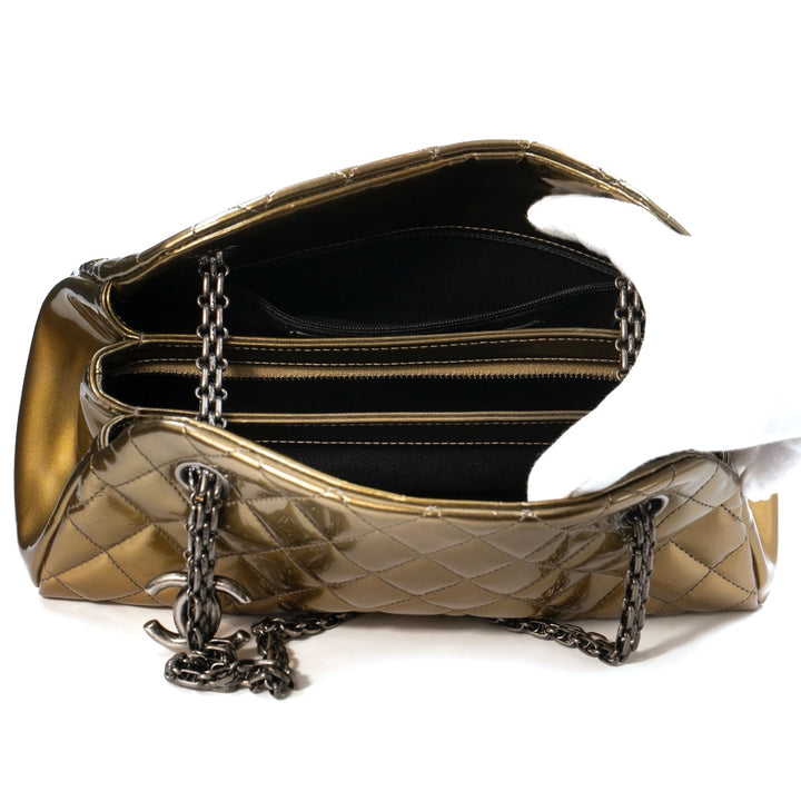 Chanel Gold Ombre Quilted Patent Leather Just Mademoiselle Bowling Bag