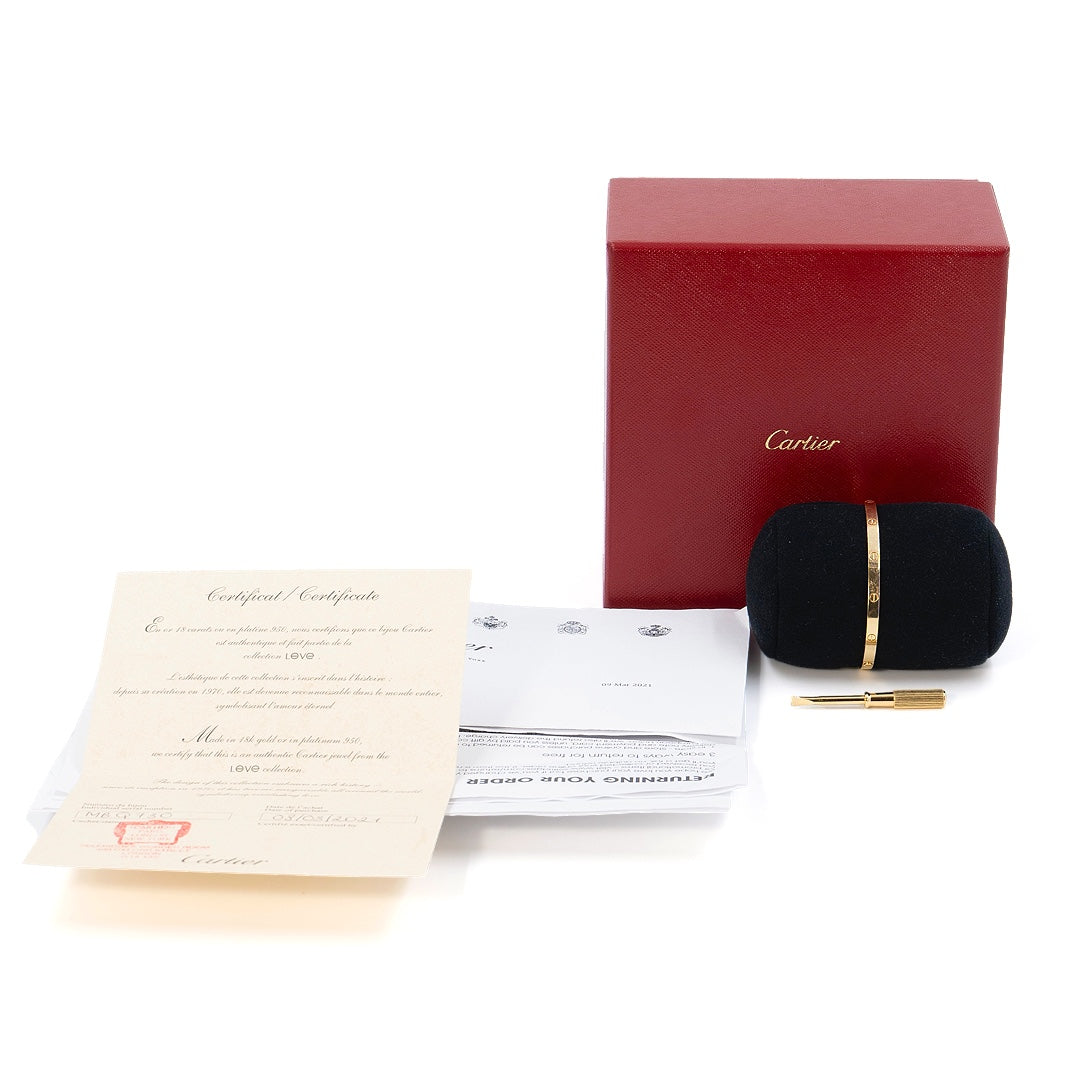 Cartier 18K Yellow Gold Small Model Love Bracelet Size 16