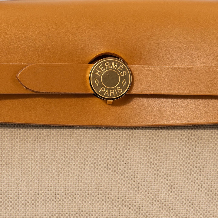 Hermès Herbag 31 Military Canvas / Béton Leather with Gold Hardware