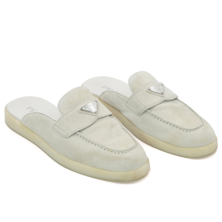Prada Light Taupe Suede Saint Tropez Mules
