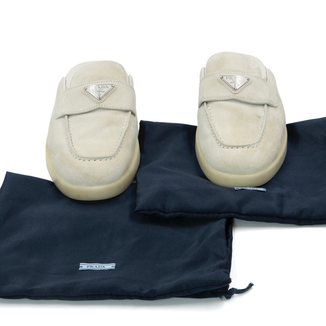 Prada Light Taupe Suede Saint Tropez Mules