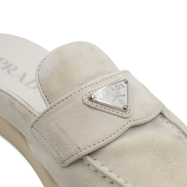 Prada Light Taupe Suede Saint Tropez Mules
