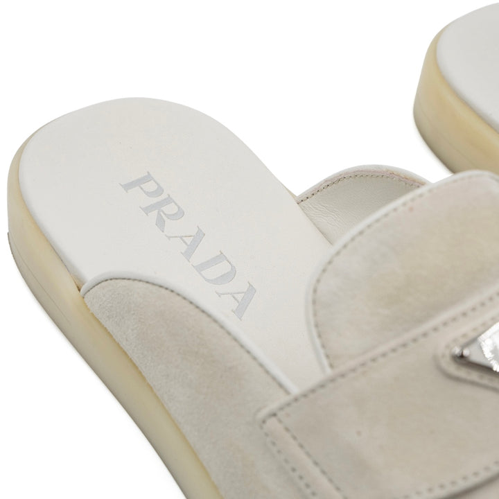 Prada Light Taupe Suede Saint Tropez Mules