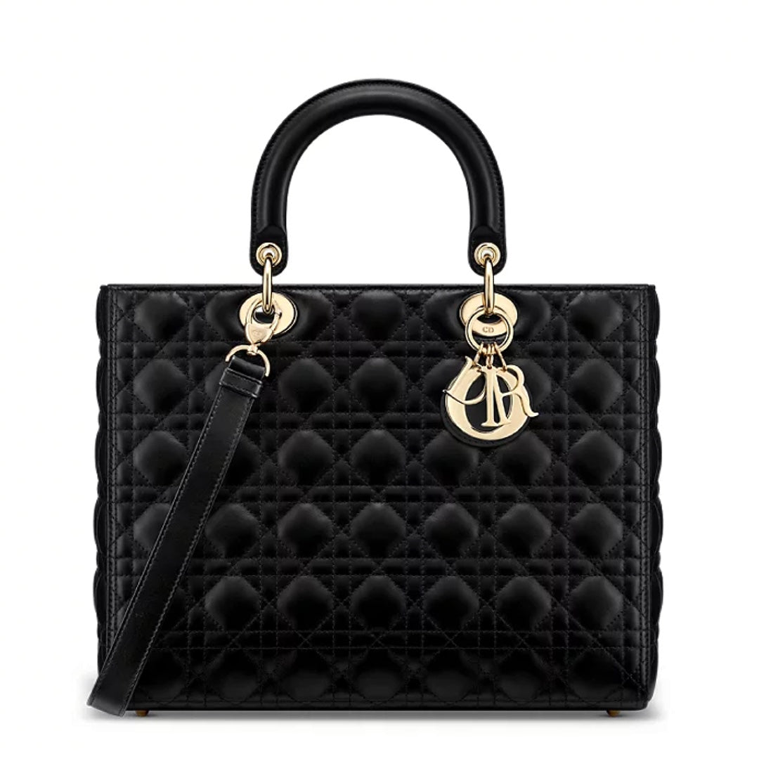 Dior Black Cannage Leather Large Lady Dior Tote - Gemaee  UAE