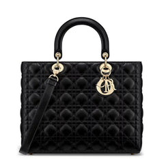Dior Black Cannage Leather Large Lady Dior Tote