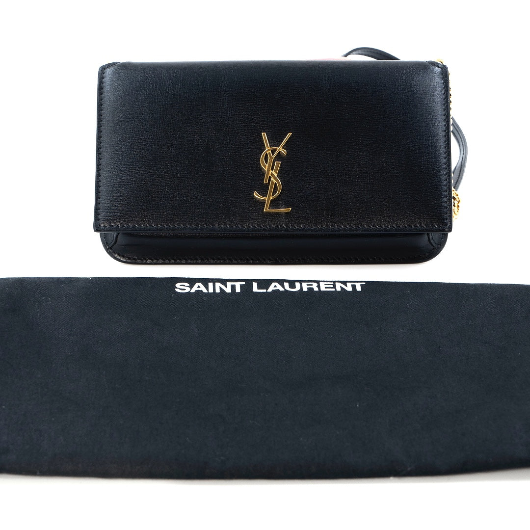 Saint Laurent Cassandre Phone Holder Bag Black Leather