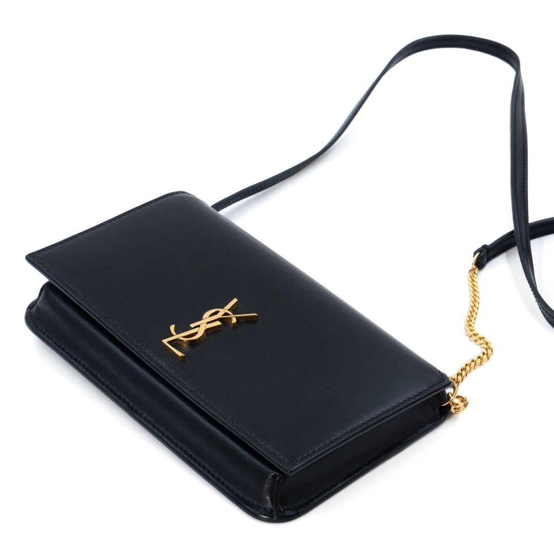 Saint Laurent Cassandre Phone Holder Bag Black Leather