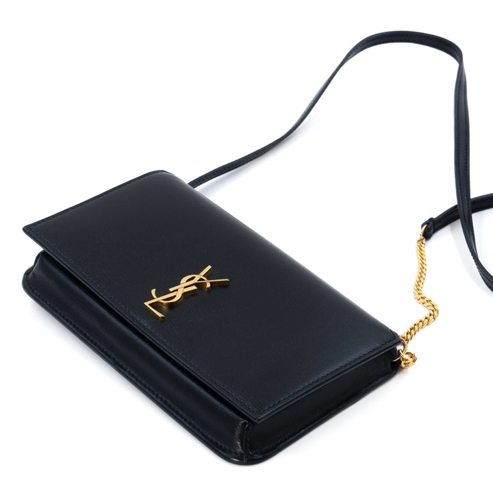 Saint Laurent Cassandre Phone Holder Bag Black Leather