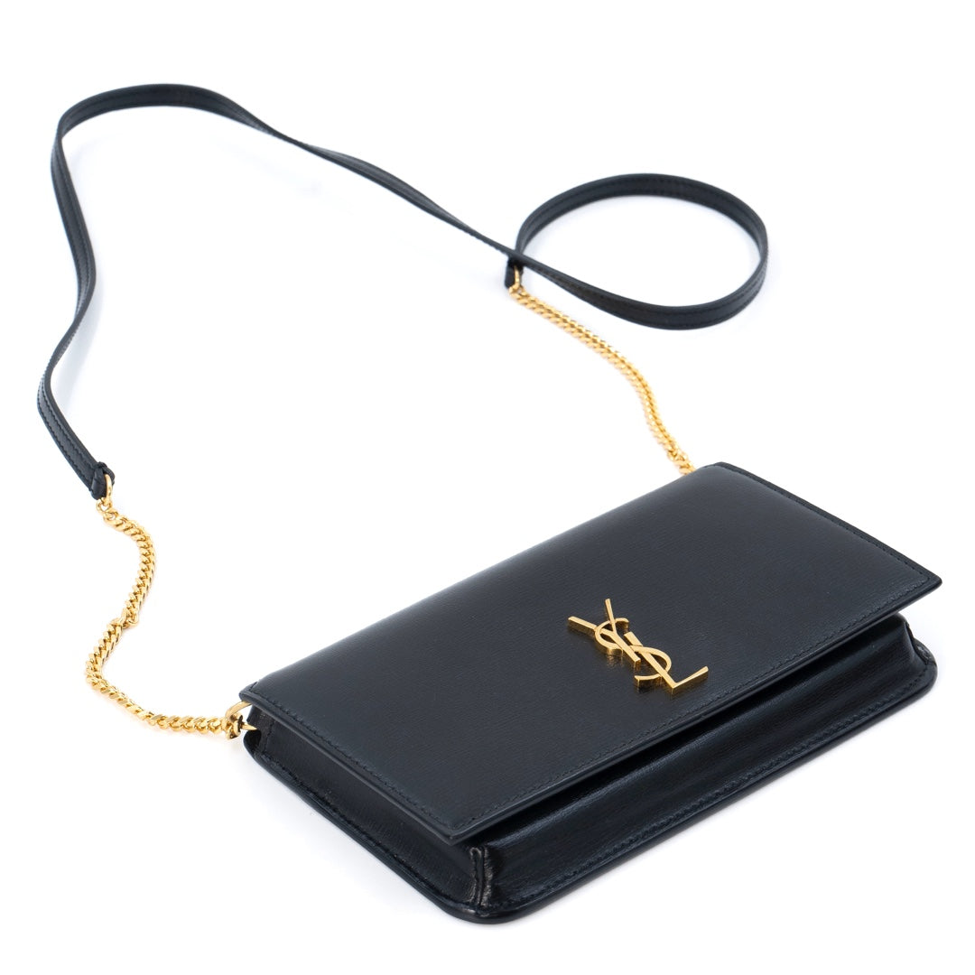 Saint Laurent Cassandre Phone Holder Bag Black Leather