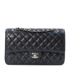 Chanel Medium Classic Double Flap Bag in Black Caviar Leather with Silver Hardware