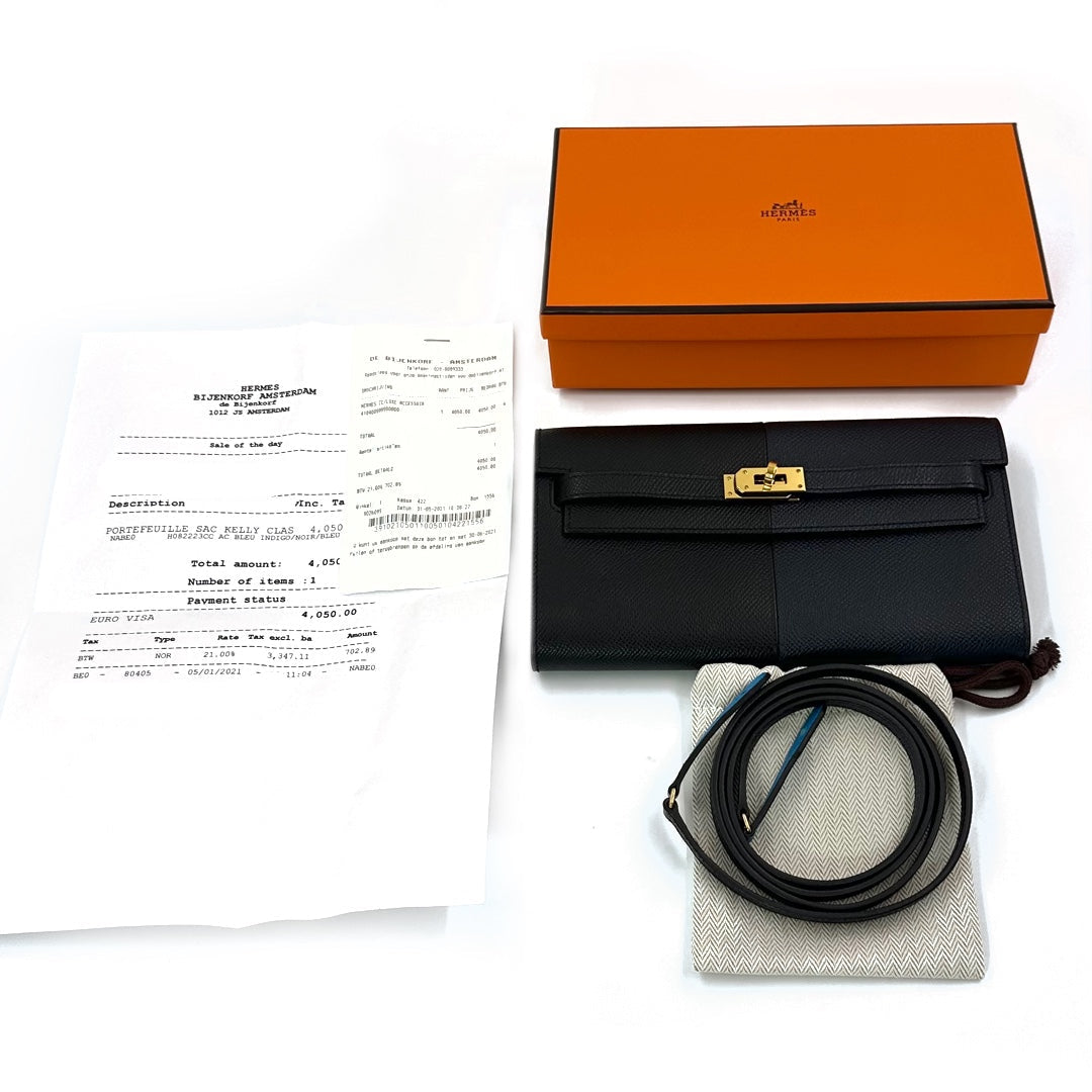 Hermès Bleu Indigo/Noir/Bleu Frida Kelly To Go Wallet Bag