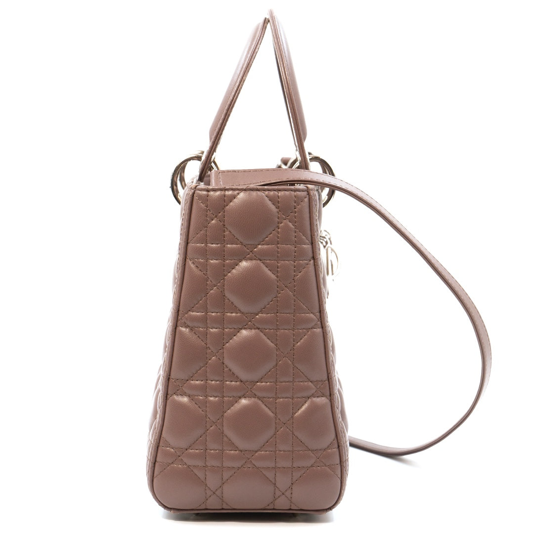Dior Lady Dior Medium Bag in Blush Cannage Lambskin with Silver Tone Hardware