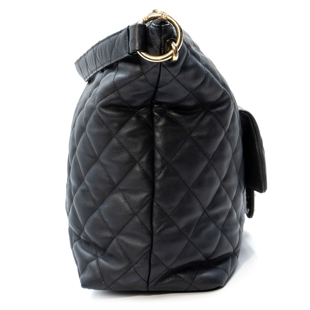 Chanel Black Quilted Lambskin Maxi Hobo Shoulder Bag