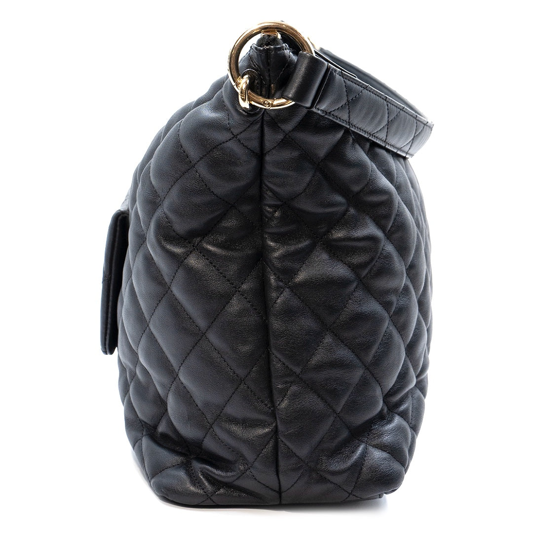 Chanel Black Quilted Lambskin Maxi Hobo Shoulder Bag