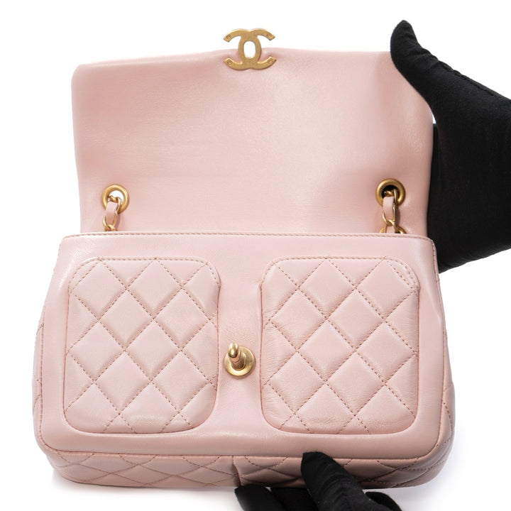 Chanel Pink Classic Flap Bag with front Pockets