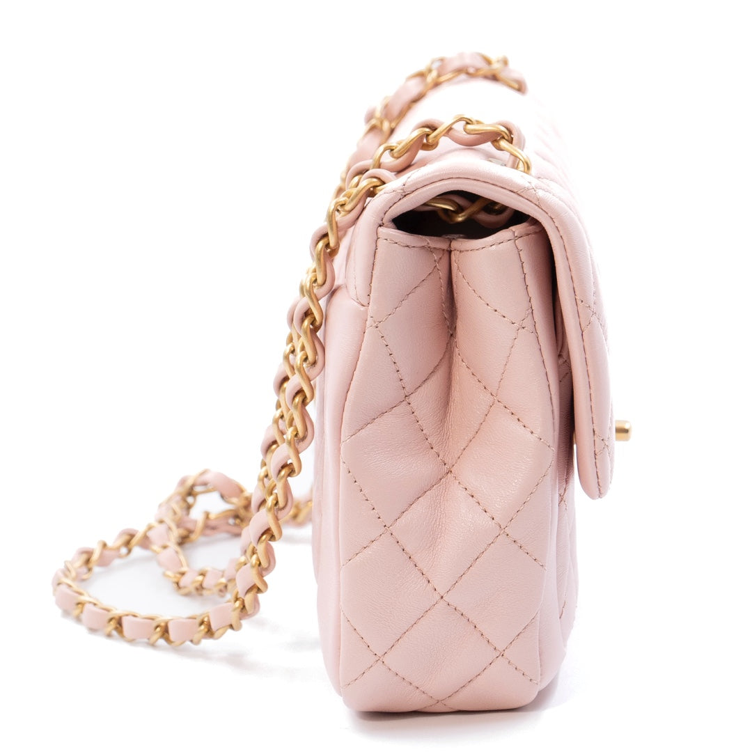 Chanel Pink Classic Flap Bag with front Pockets