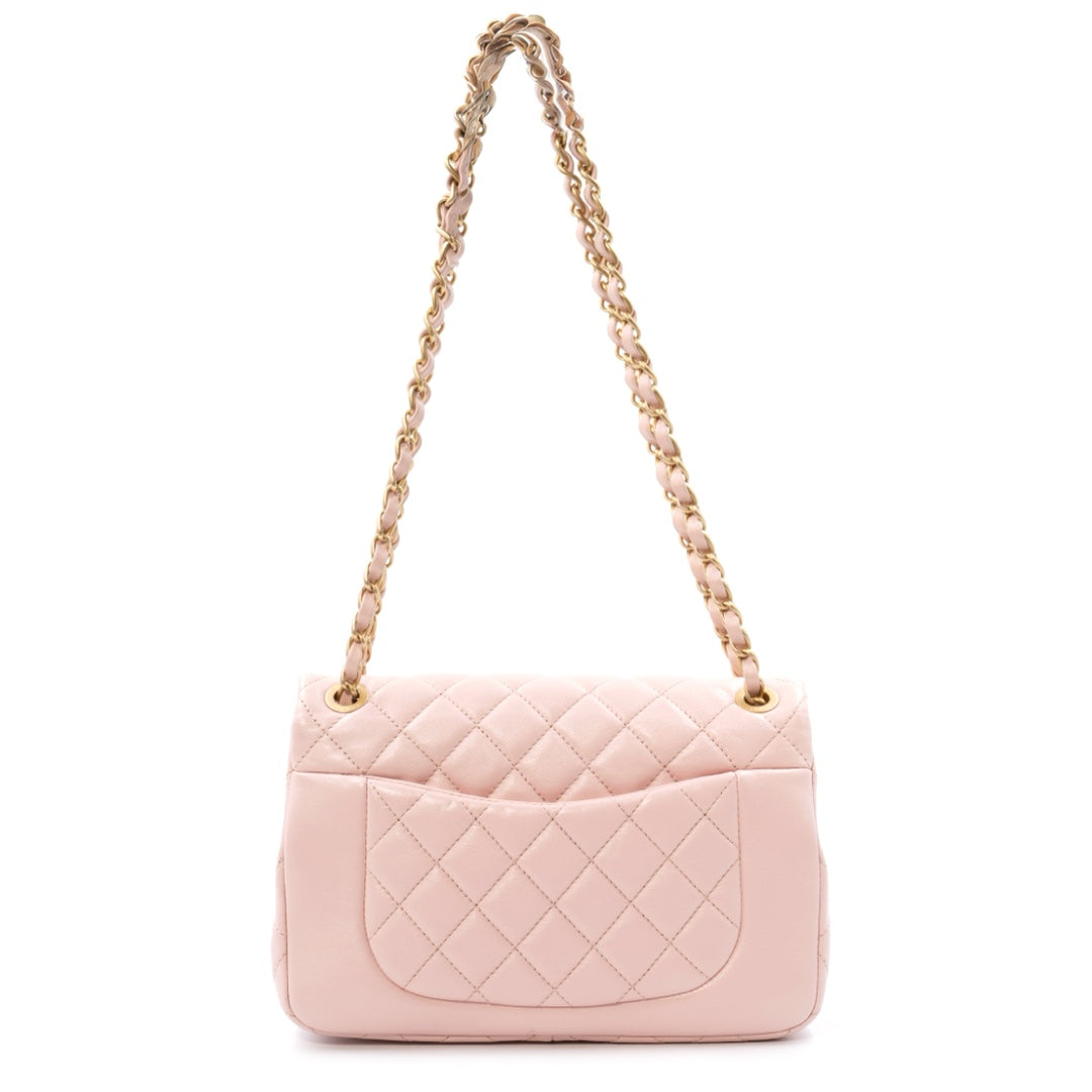 Chanel Pink Classic Flap Bag with front Pockets