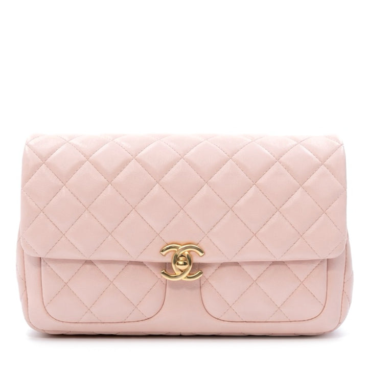 Chanel Pink Classic Flap Bag with front Pockets