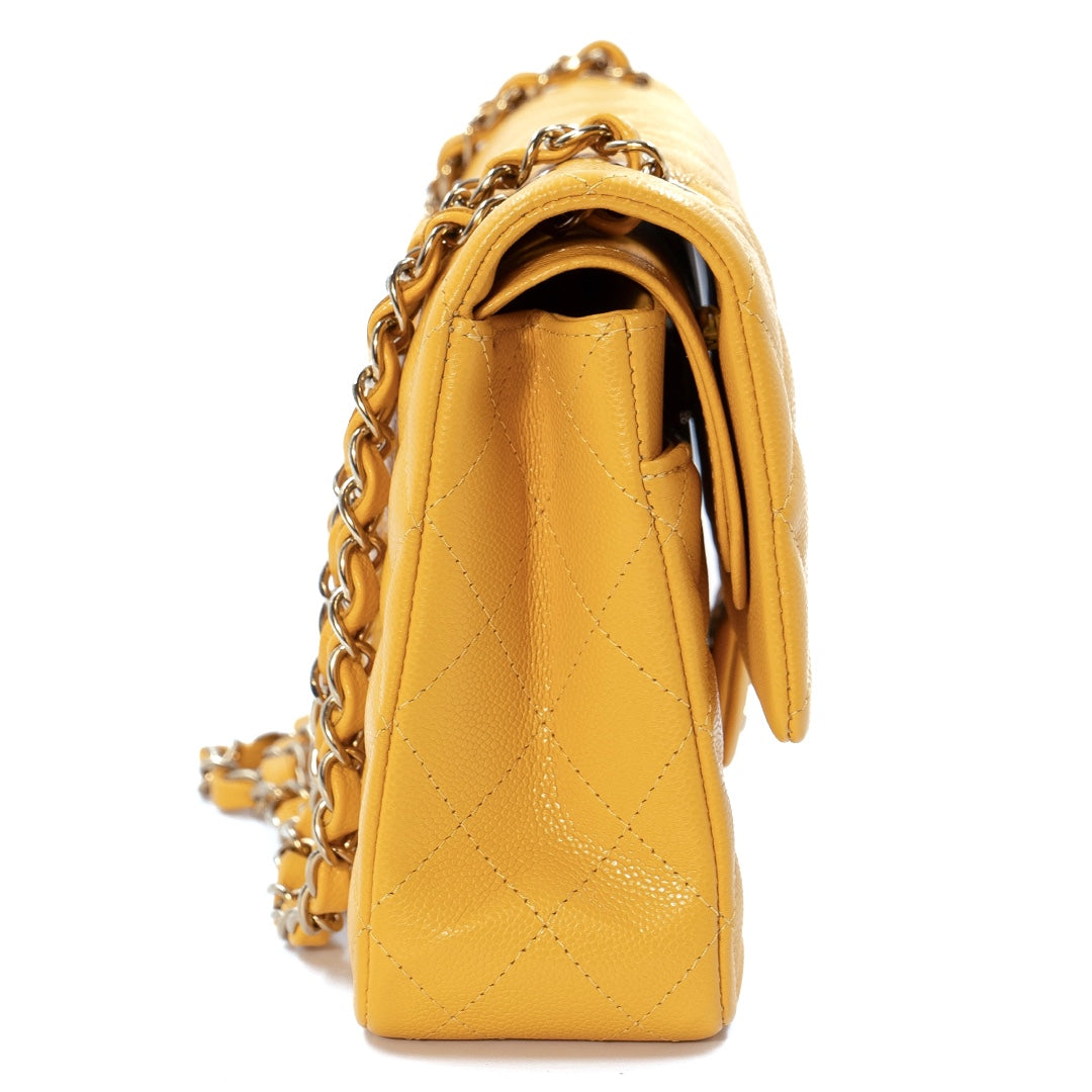 Chanel Classic Flap Bag in Yellow Caviar Leather with Gold Tone Hardware