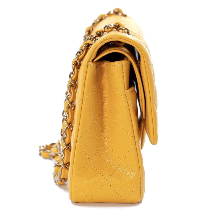Chanel Classic Flap Bag in Yellow Caviar Leather with Gold Tone Hardware