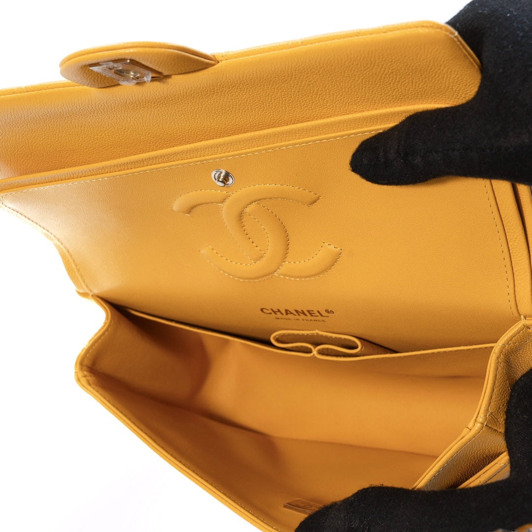 Chanel Classic Flap Bag in Yellow Caviar Leather with Gold Tone Hardware
