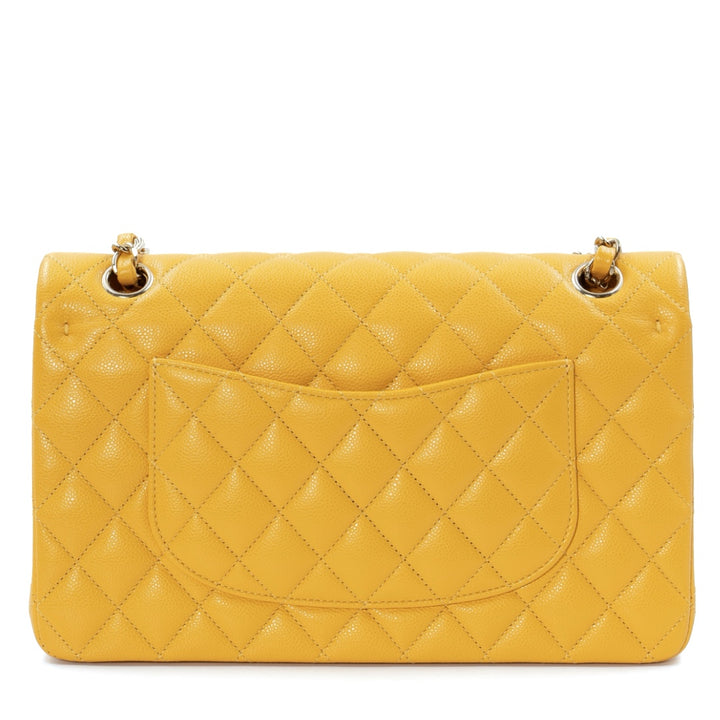 Chanel Classic Flap Bag in Yellow Caviar Leather with Gold Tone Hardware